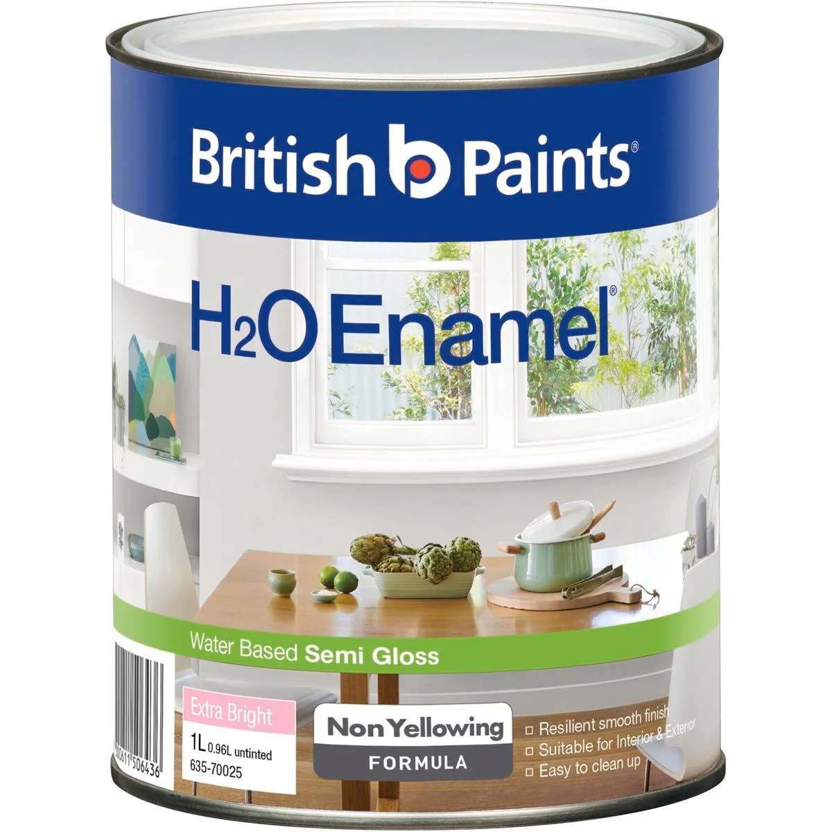 British Paints H2O Enamel Semi Gloss - 1L - Water Based - Extra Bright