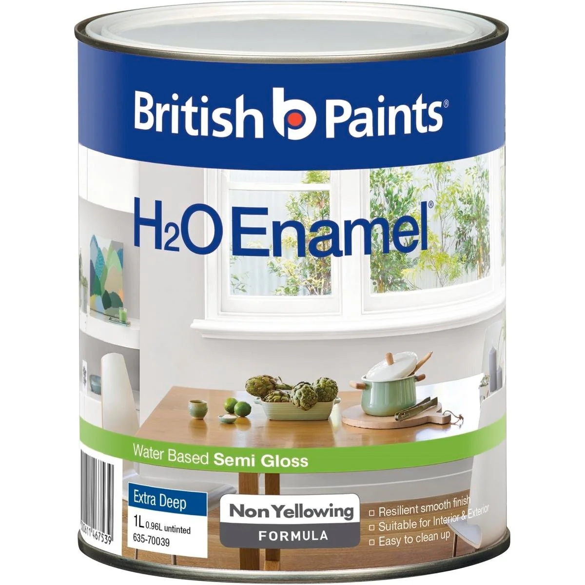 British Paints H2O Enamel Semi Gloss - 1L - Water Based - Extra Deep