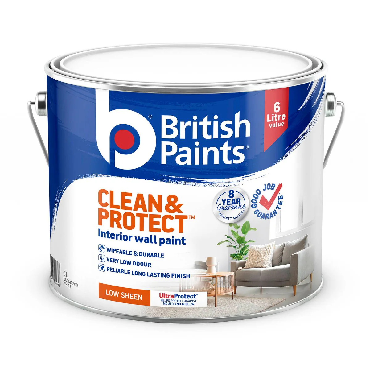 British Paints Low Sheen Interior Paint - 6L - White - Wipeable Finish
