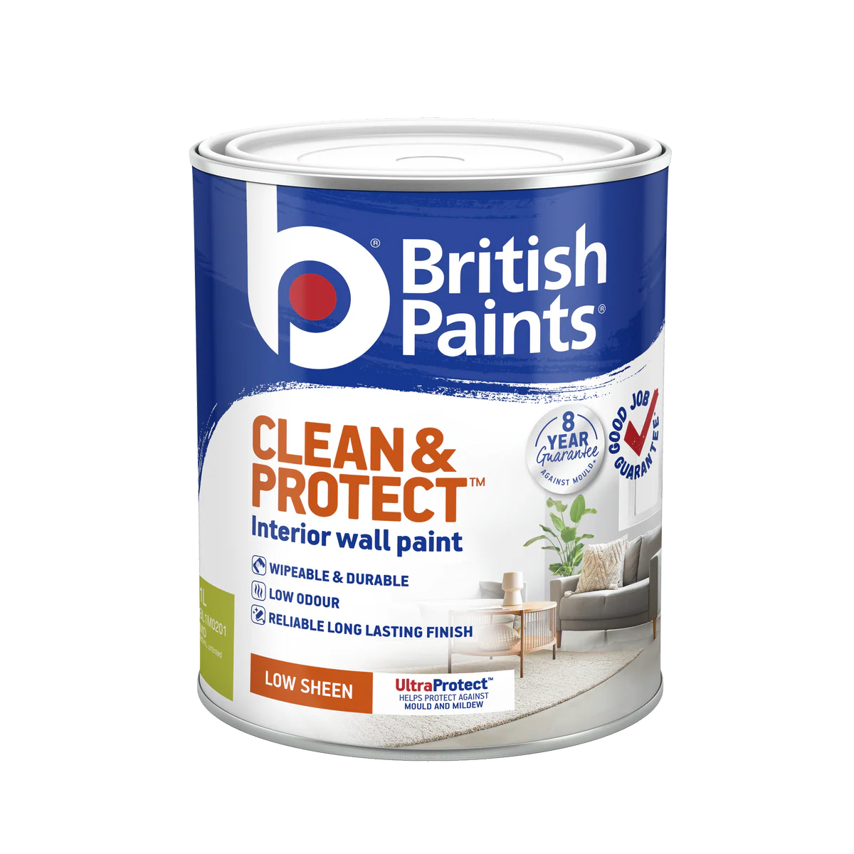 British Paints Mid Low Sheen Interior Paint 1L - Wipeable - Durable - Mid