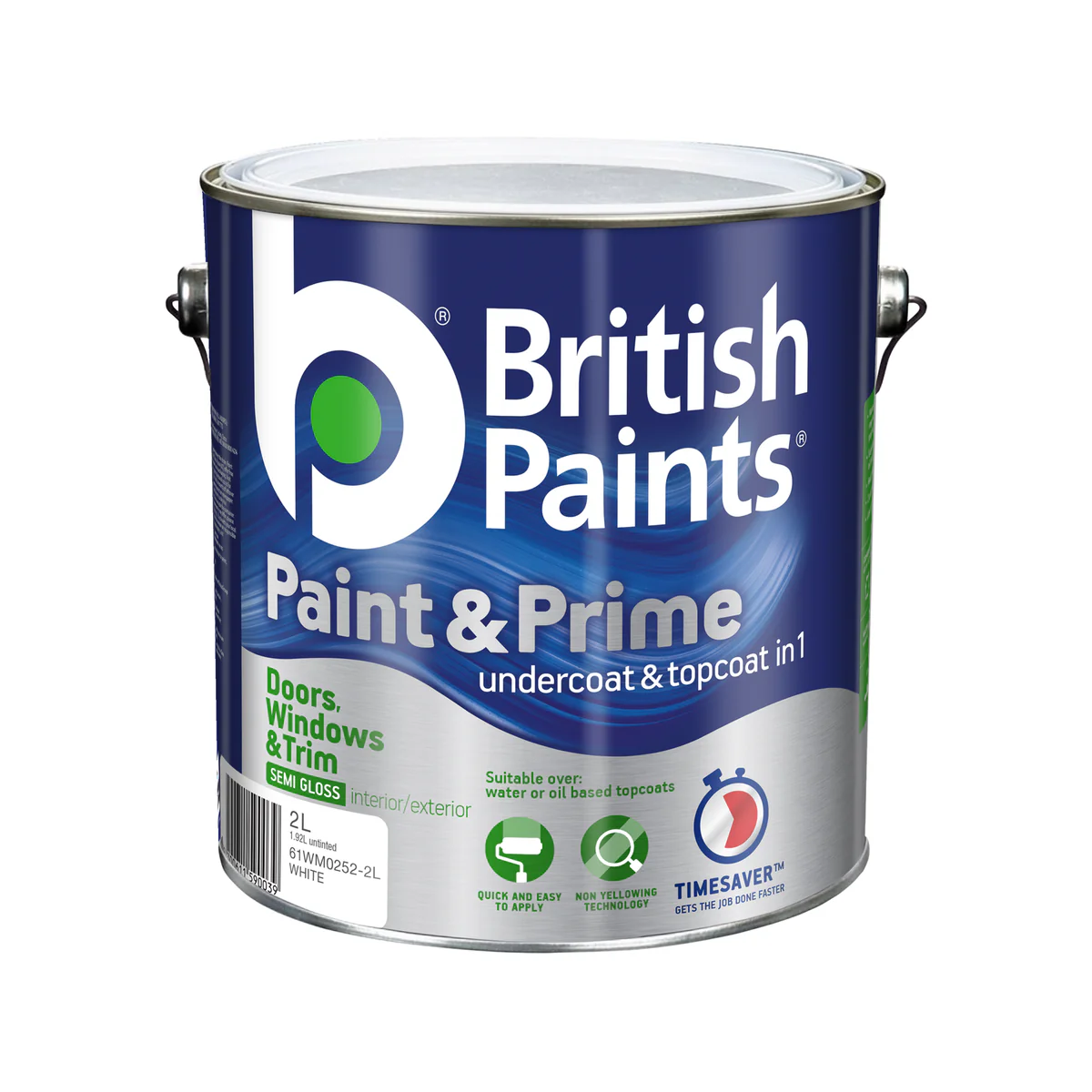 British Paints Paint & Prime - 2L - Semi Gloss - Non-Yellowing