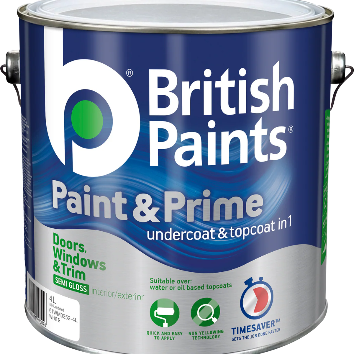 British Paints Paint & Prime - 4L - Semi Gloss - Non-Yellowing Technology