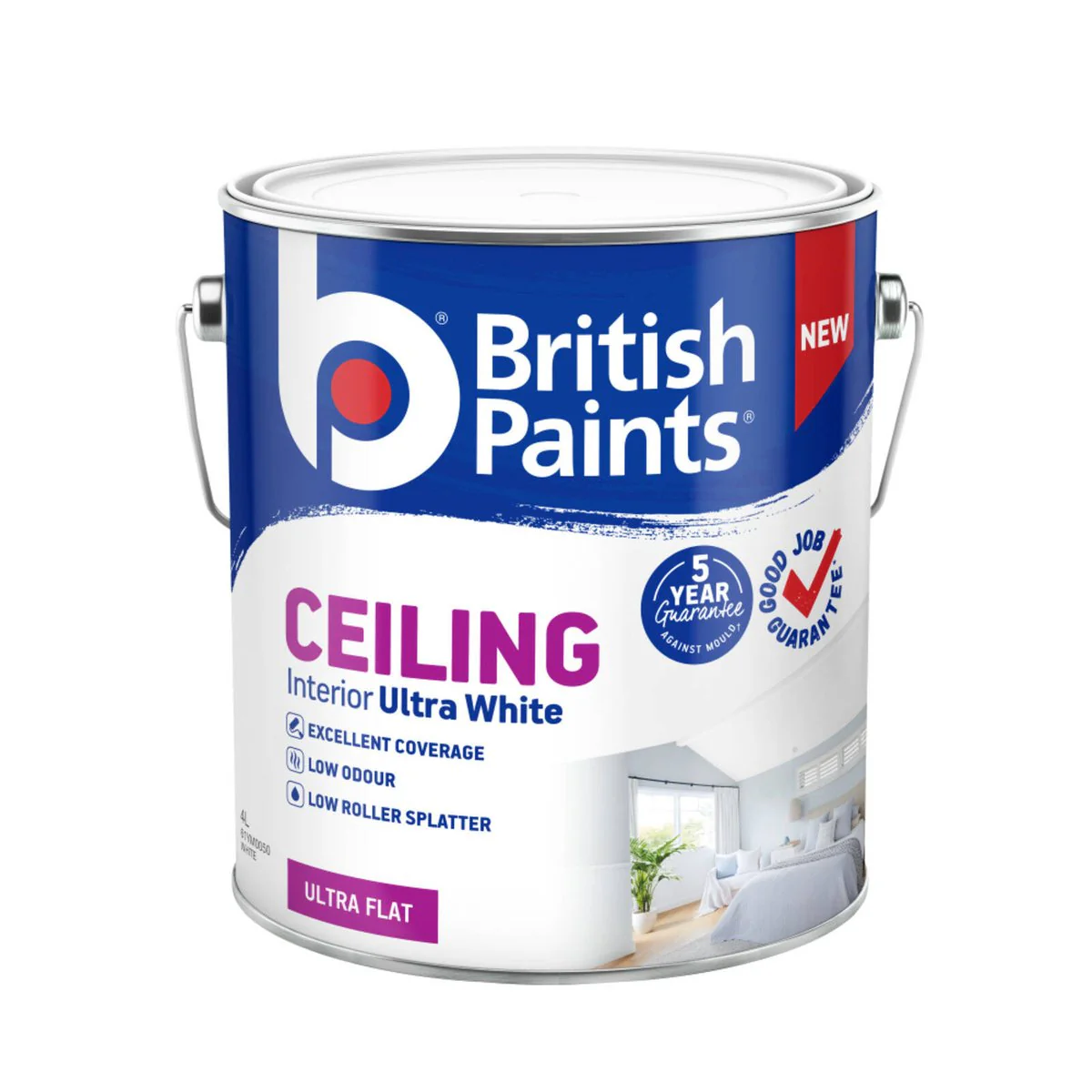 British Paints Ultra White Ceiling Paint - 4L - Quick-Drying, Low Odour