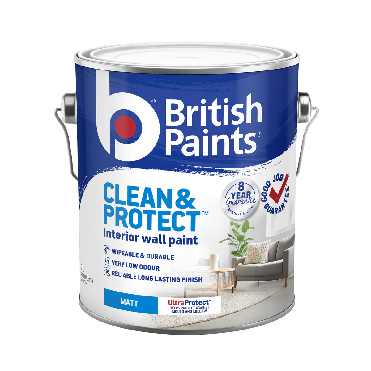 British Paints White Matt Clean and Protect Interior Paint 2L - 2L - Wipeable, Durable, Low Odour