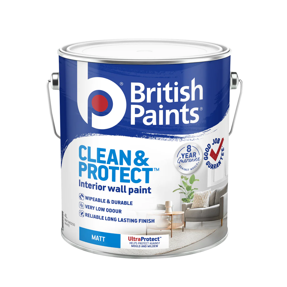 British Paints White Matt Clean and Protect Interior Paint 4L - 16 m²/L - Wipeable Finish