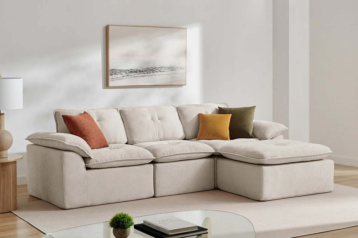 Brosa Castello 4 Seater Modular Sofa with Ottoman Beige - Image 2