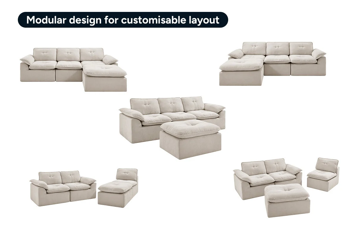 Brosa Castello 4 Seater Modular Sofa with Ottoman Beige - Image 21