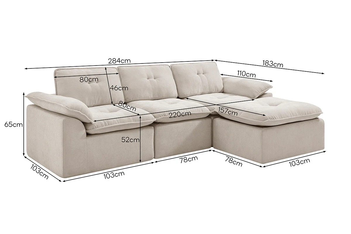 Brosa Castello 4 Seater Modular Sofa with Ottoman Beige - Image 24