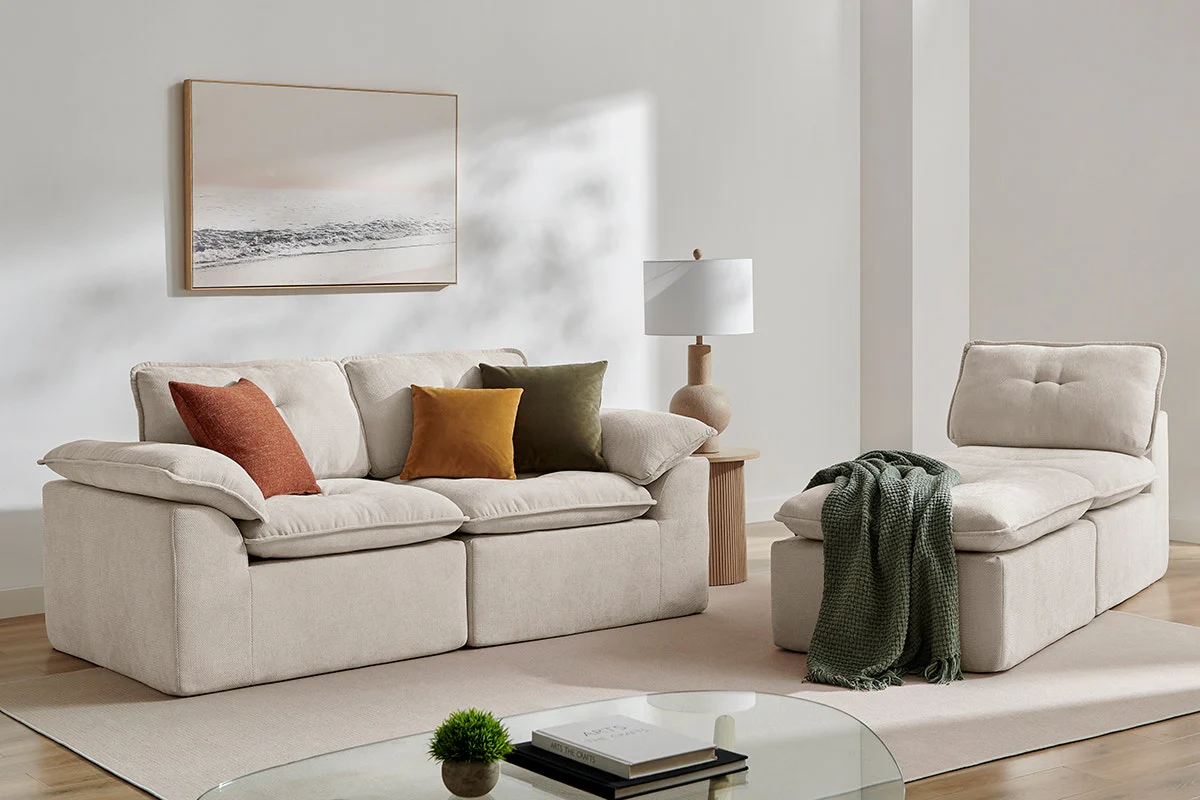 Brosa Castello 4 Seater Modular Sofa with Ottoman Beige - Image 5