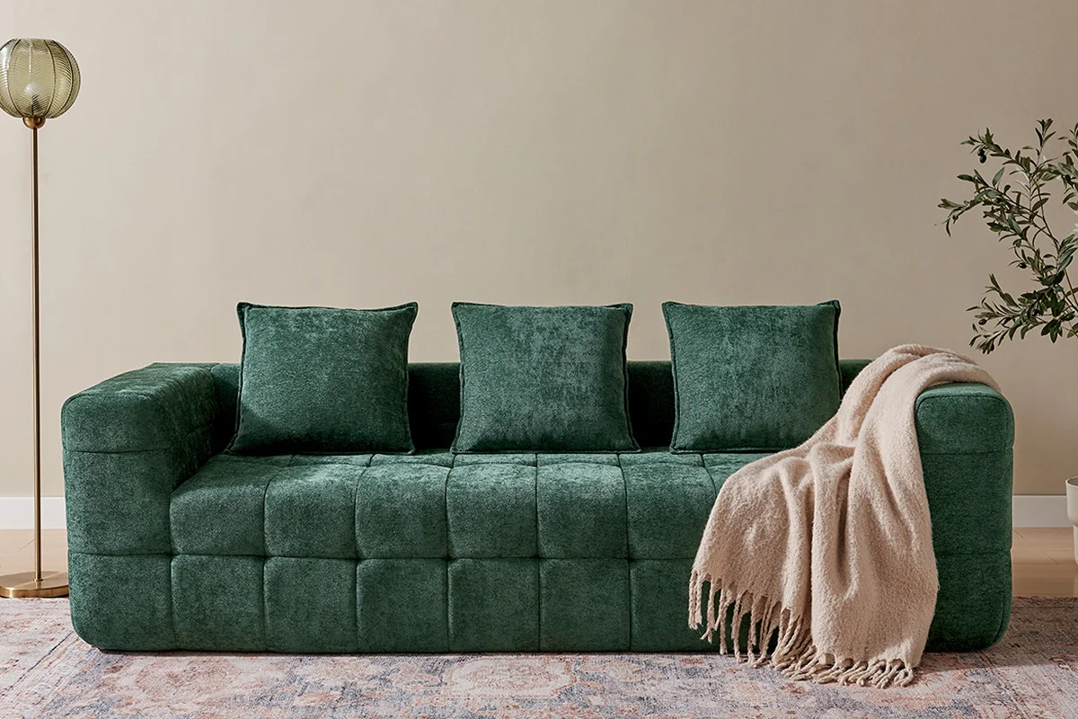 Brosa Cloud 3 Seater Compressed Sofa with Cushions Green - Image 3
