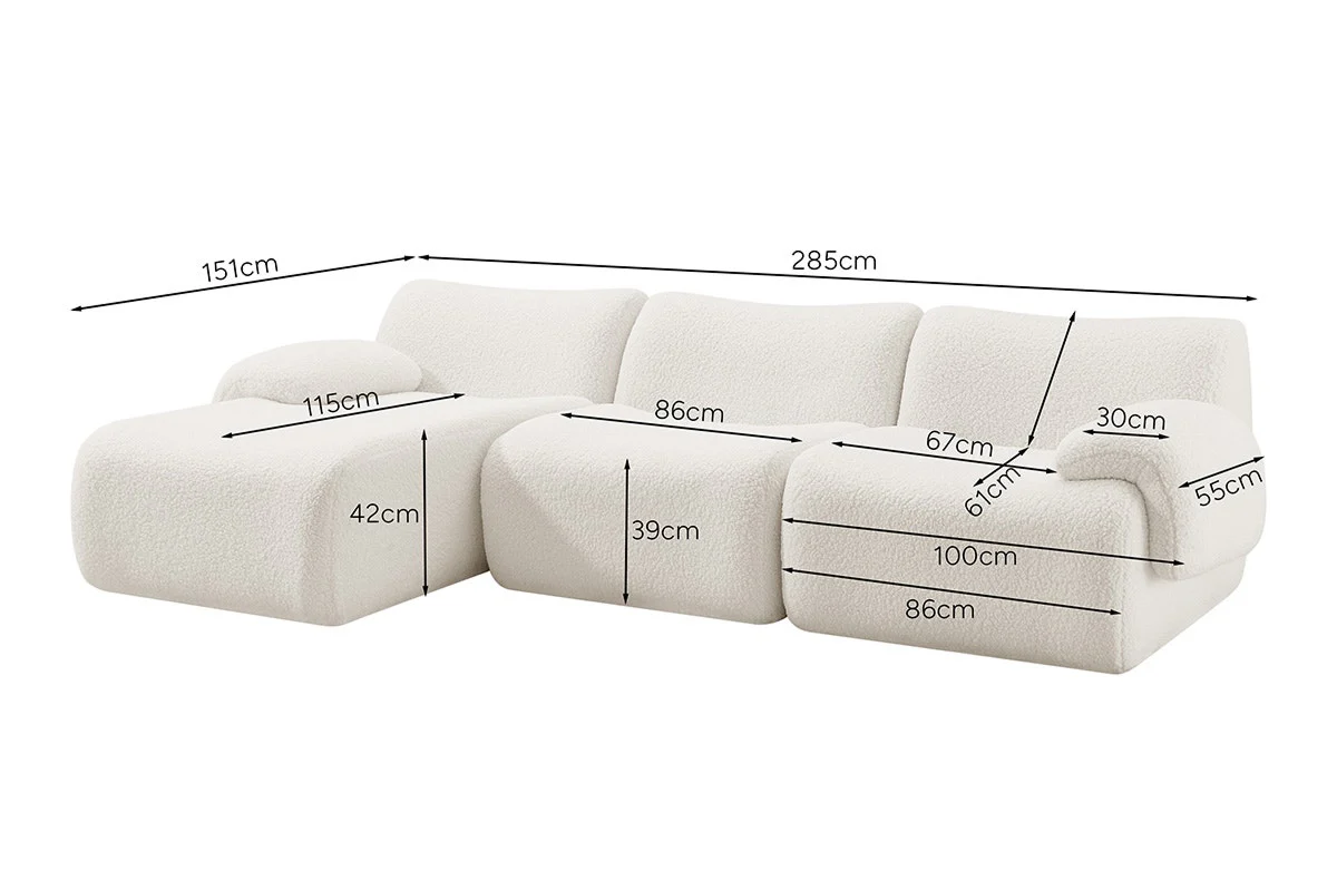 Brosa Grace 4 Seater Compression Sofa White Right Chaise - Image 13