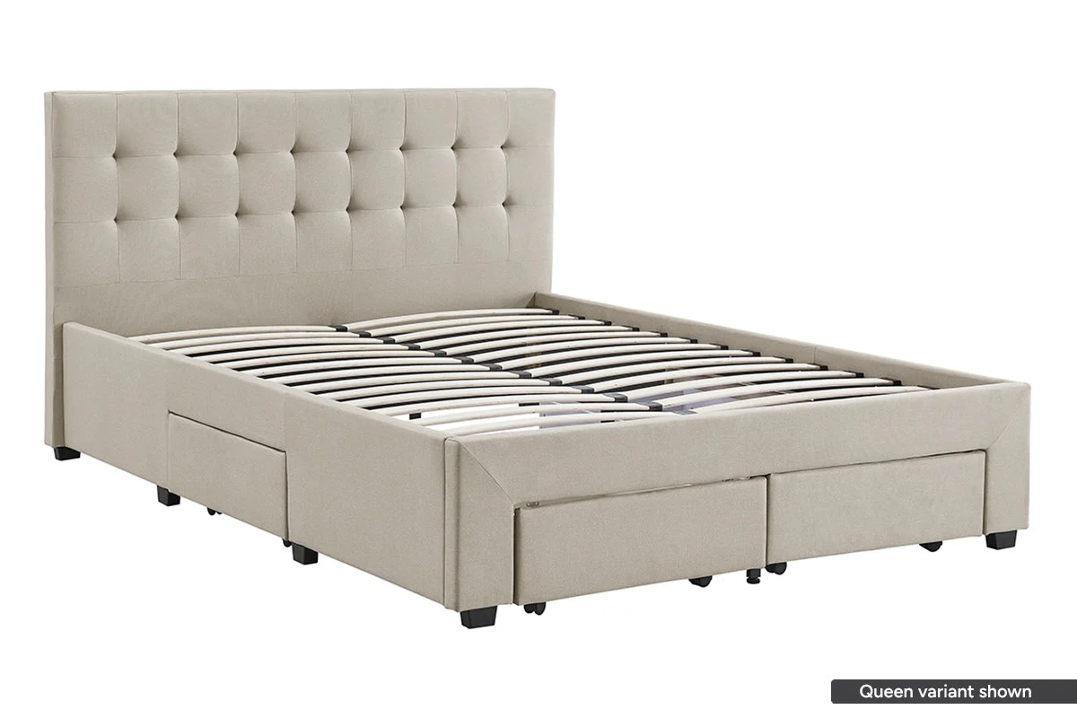Brosa Le Bern Storage Bed Frame Beige Double with 4 Drawers - Image 3