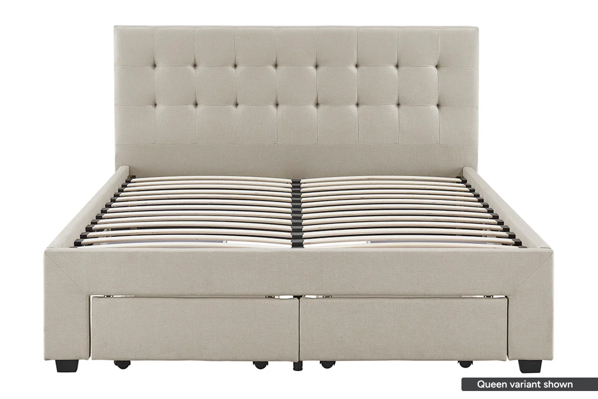 Brosa Le Bern Storage Bed Frame Beige Double with 4 Drawers - Image 4