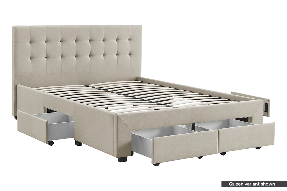 Brosa Le Bern Storage Bed Frame Beige Double with 4 Drawers - Image 5