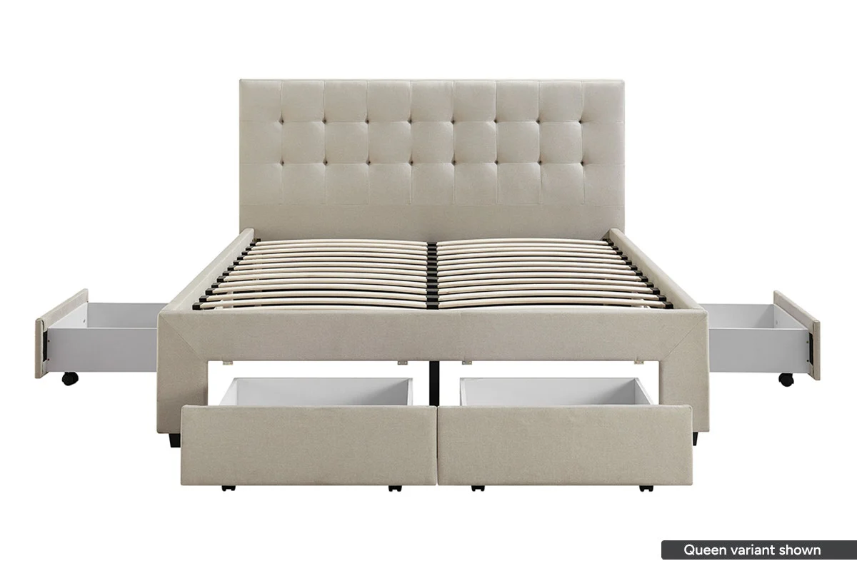 Brosa Le Bern Storage Bed Frame Beige Double with 4 Drawers - Image 6