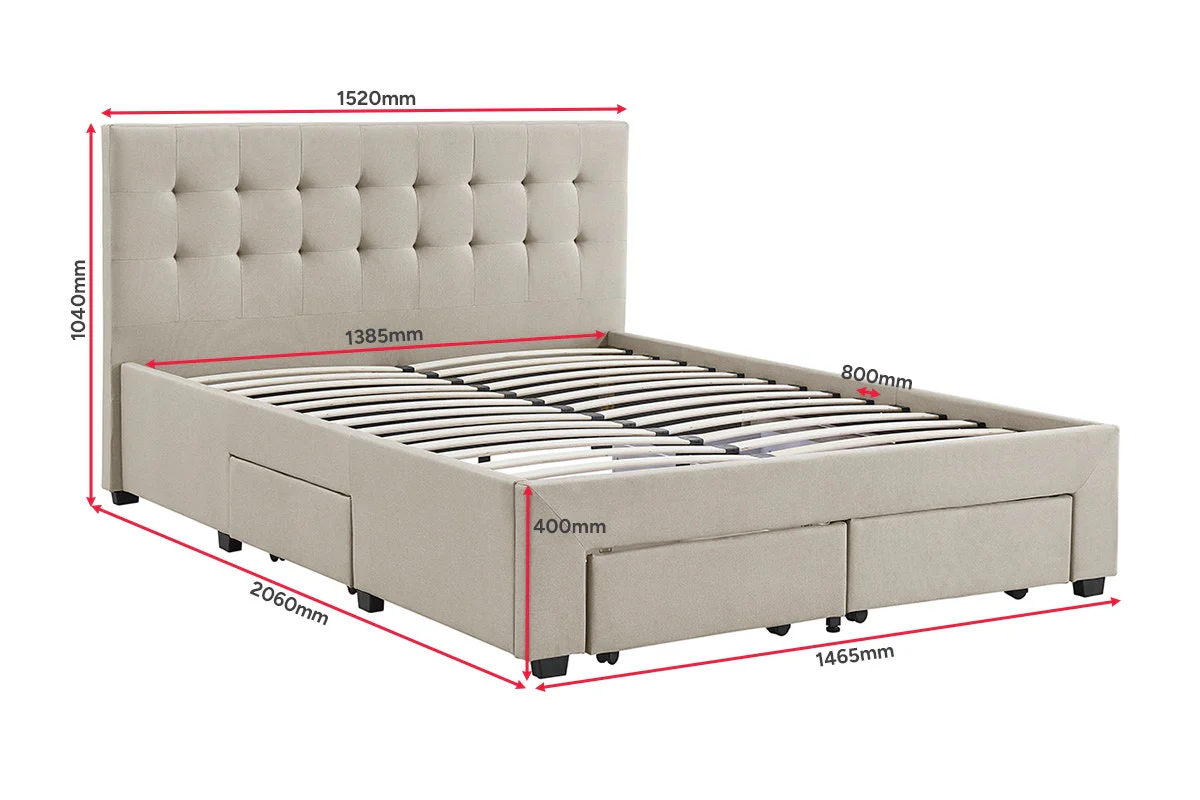 Brosa Le Bern Storage Bed Frame Beige Double with 4 Drawers - Image 9