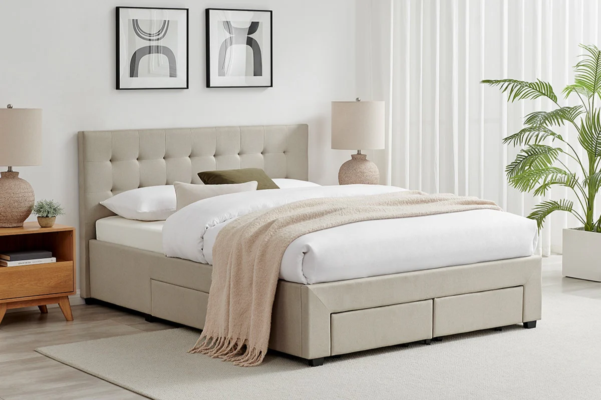 Brosa Le Bern Storage Bed Frame Beige King with 4 Drawers