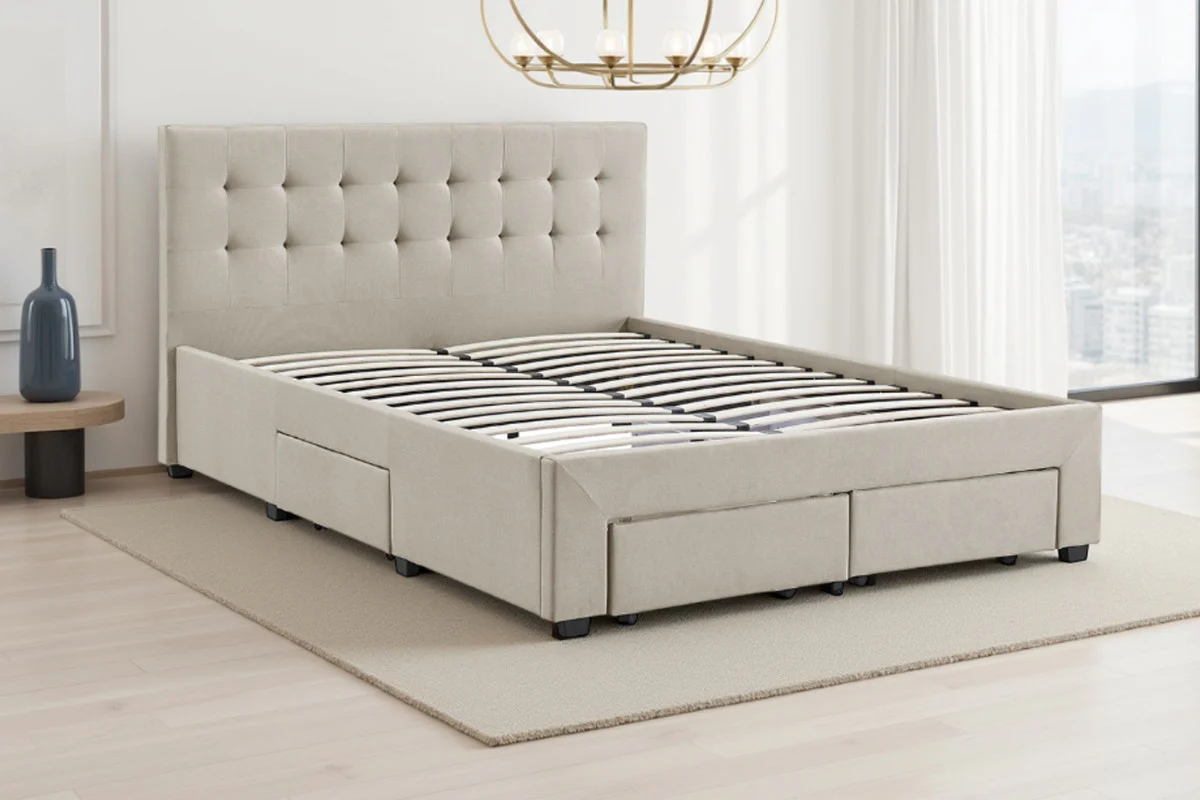 Brosa Le Bern Storage Bed Frame Beige King with 4 Drawers - Image 2