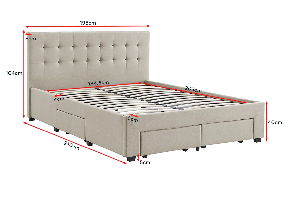 Brosa Le Bern Storage Bed Frame Beige King with 4 Drawers - Image 9