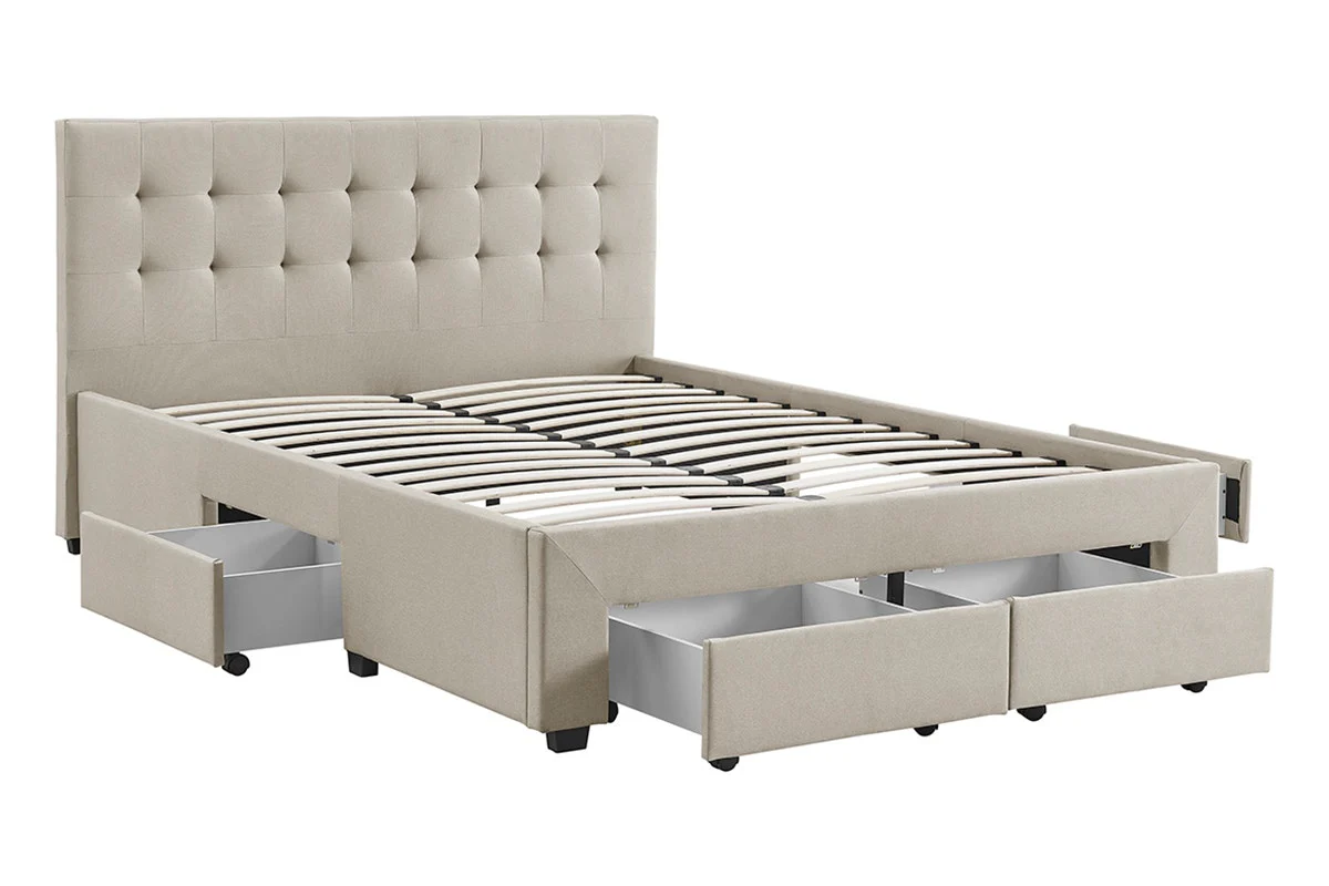 Brosa Le Bern Storage Bed Frame Beige Queen with 4 Drawers - Image 5