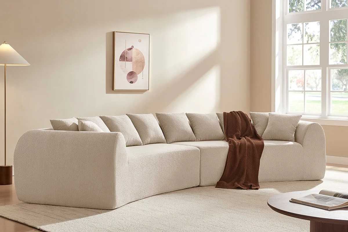 Brosa Regalia 5 Seater Compressed Sofa Beige Curved Design - Image 13