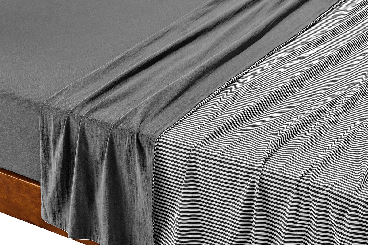 Brosa Stonewashed Cotton Reversible Striped Quilt Cover Charcoal Double - Image 3