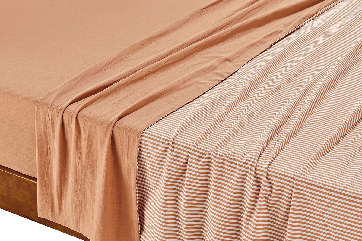 Brosa Stonewashed Cotton Reversible Striped Quilt Cover Terracotta King - Image 3