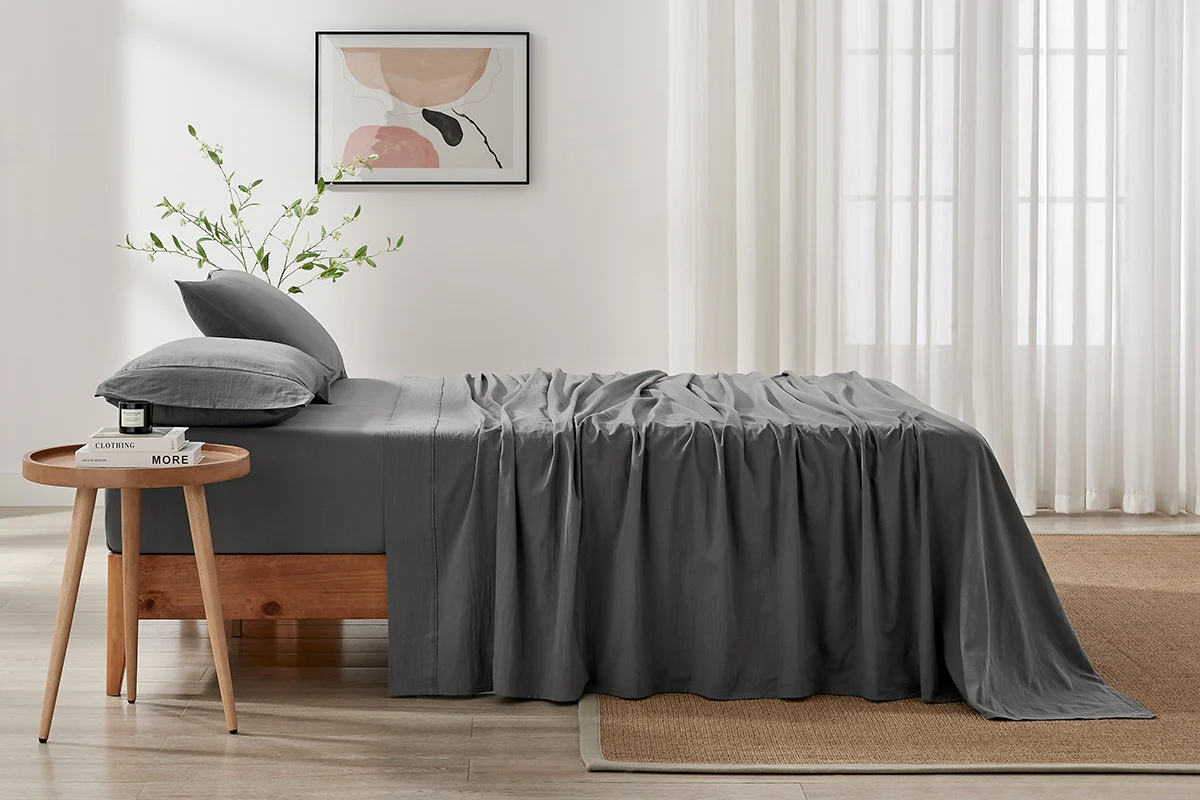 Brosa Stonewashed Cotton Sheet Set Charcoal Double - Image 3