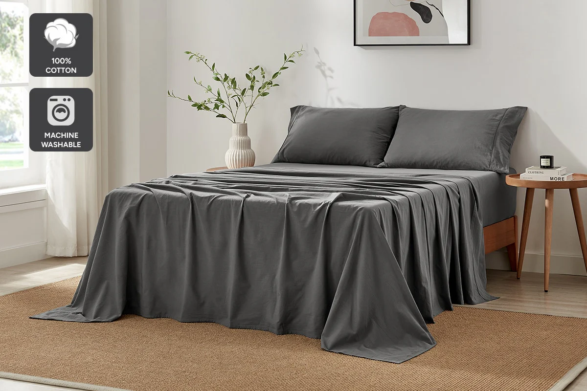 Brosa Stonewashed Cotton Sheet Set Charcoal King
