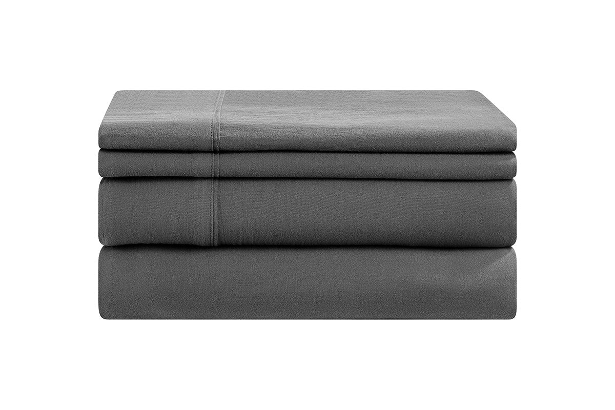 Brosa Stonewashed Cotton Sheet Set Charcoal Single - Image 5