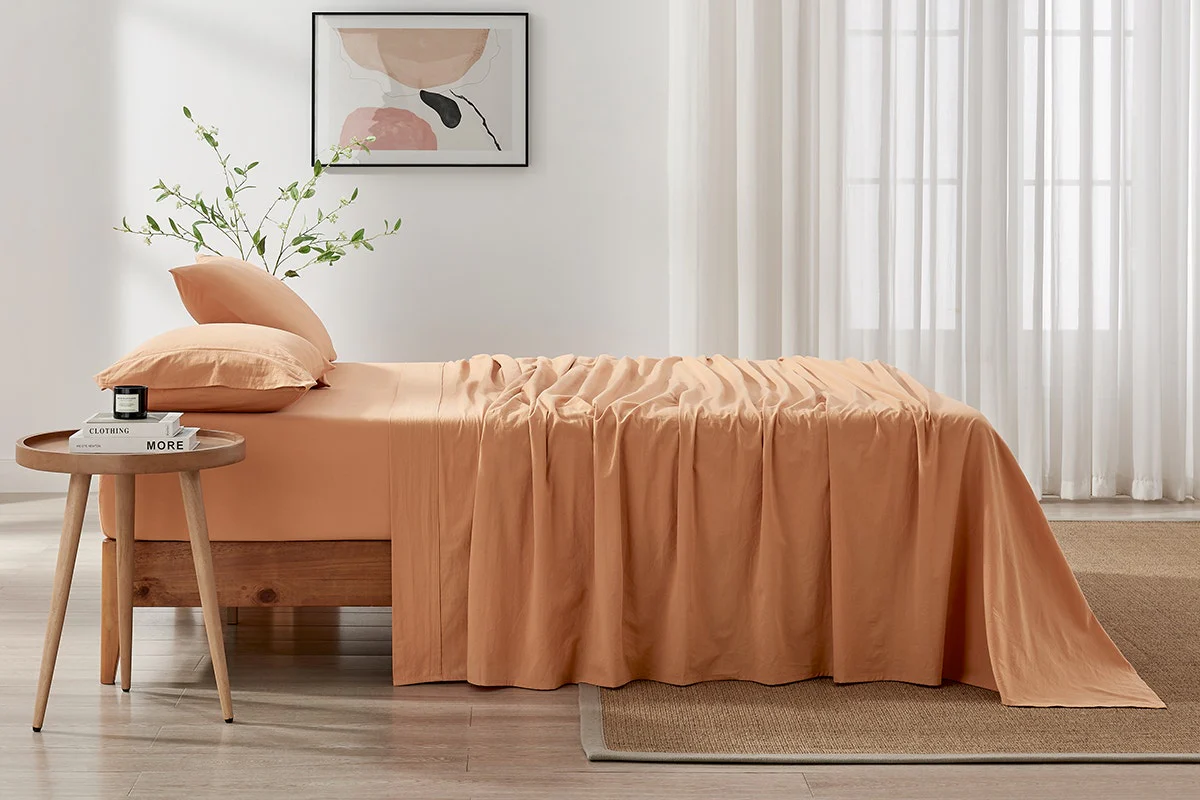 Brosa Stonewashed Cotton Sheet Set Terracotta King Single - Image 3