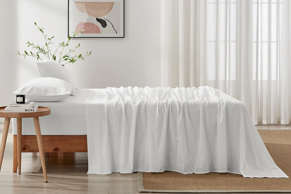 Brosa Stonewashed Cotton Sheet Set White King - Image 3