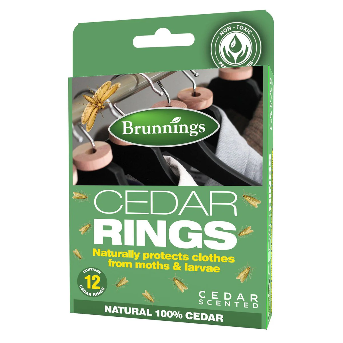 Brunnings Cedar Wood Moth Repellent Rings 12 Pack - 100% Natural Cedar - Fresh Scent - 100mm x 130mm x 15mm