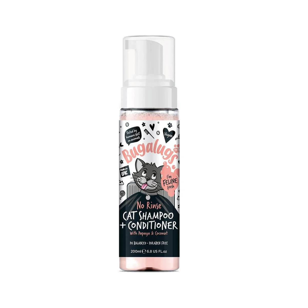 Bugalugs No Rinse Cat Shampoo and Conditioner - 200ml - Waterless Cleaning