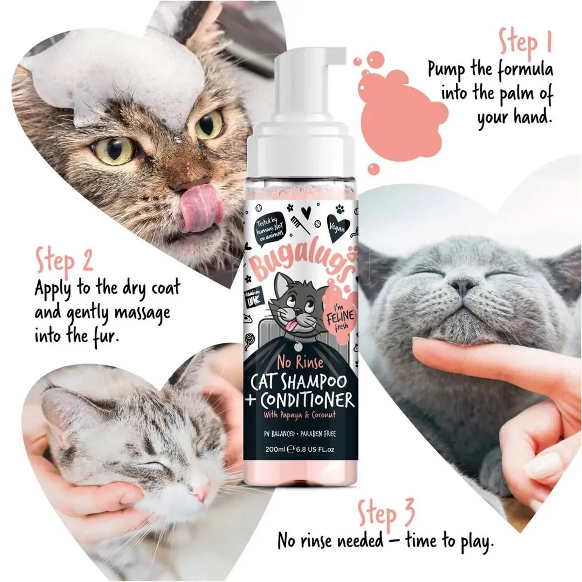 Bugalugs No Rinse Cat Shampoo and Conditioner - 200ml - Waterless Cleaning - Image 3