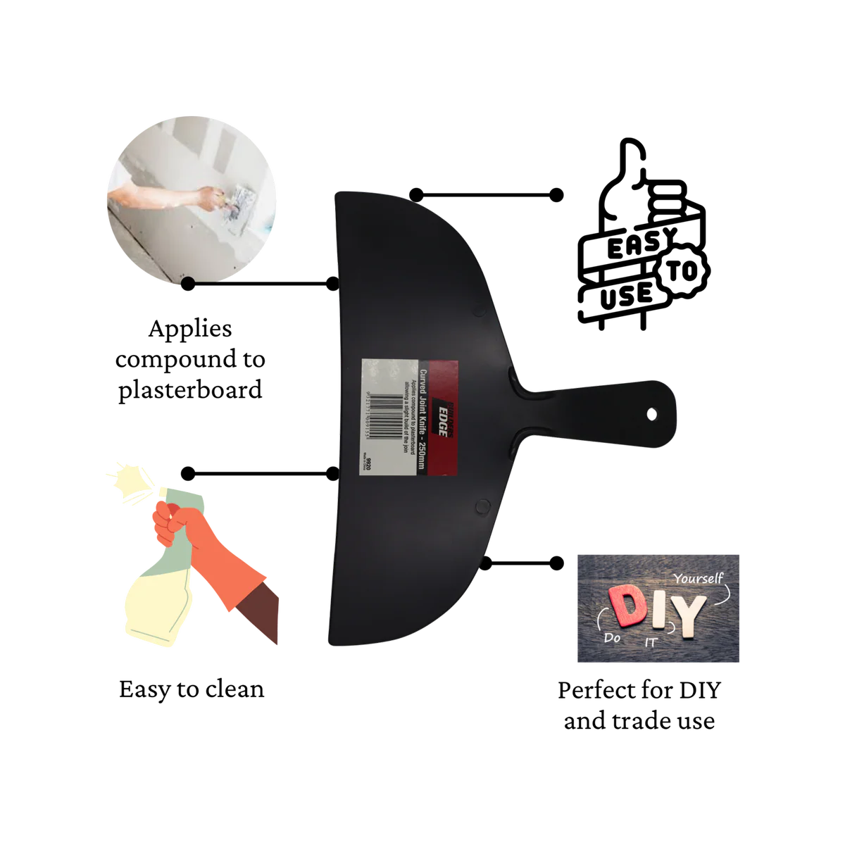 Builders Edge Plaster Knife - 250mm - Plastic - Flexible Use - Image 2
