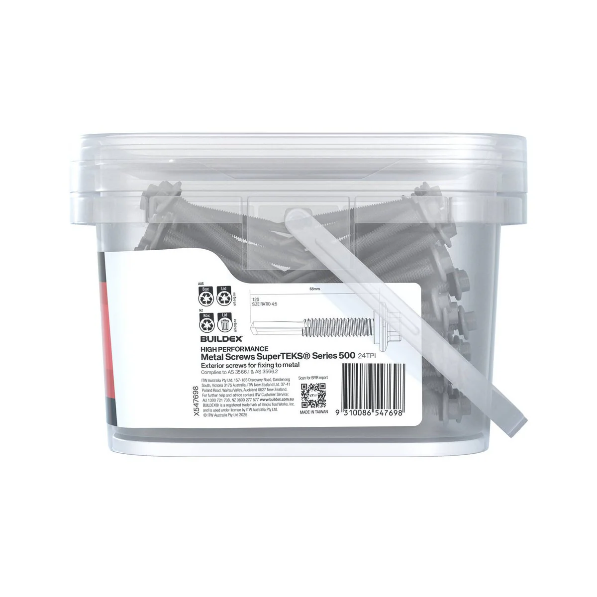Buildex 12g Galvanised Superteks Screws - 68mm - 250 Pack - Self-Drilling - Image 3