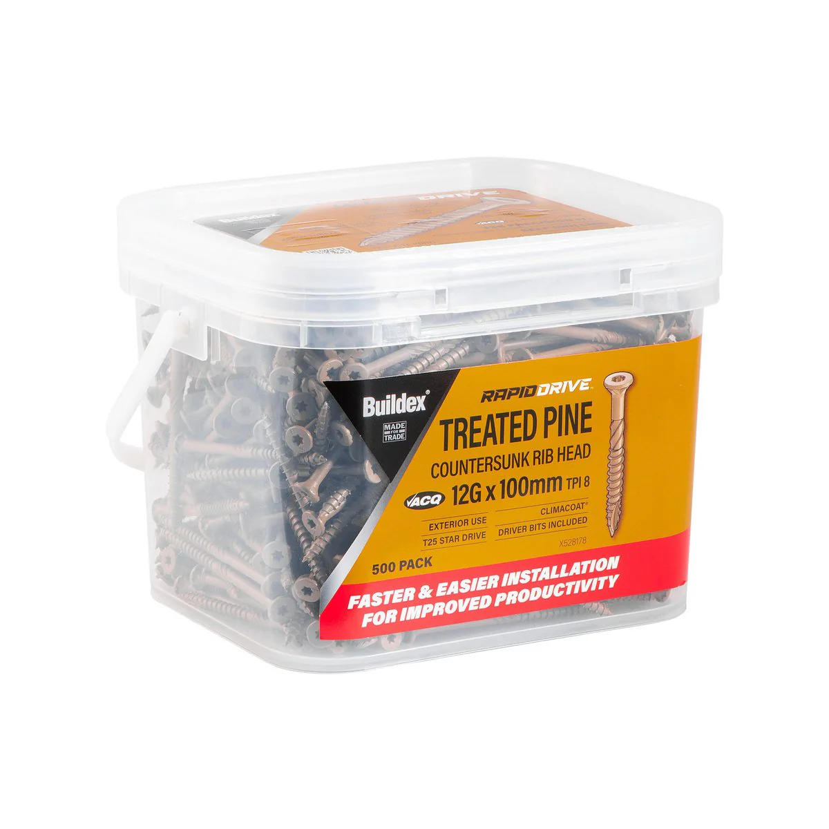 Buildex 12g Rapiddrive Screws - 100mm - 500 Pack - Treated Pine - Climacoat - Image 2