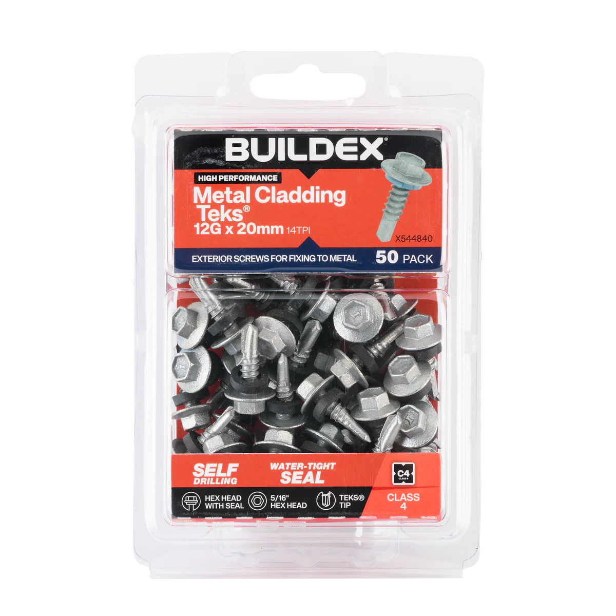 Buildex 12g x 20mm Cladding Fencing Teks Screws - 50 Pack - Self-Drilling - Corrosion-Resistant