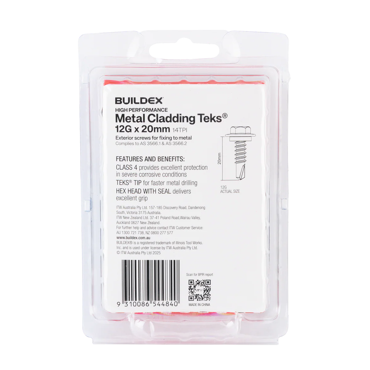 Buildex 12g x 20mm Cladding Fencing Teks Screws - 50 Pack - Self-Drilling - Corrosion-Resistant - Image 2