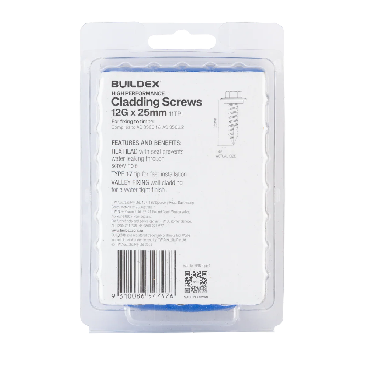 Buildex 12g x 25mm Class 3 Cladding Screws - 100 Pack - Zinc-Alloy - Type 17 - Image 2
