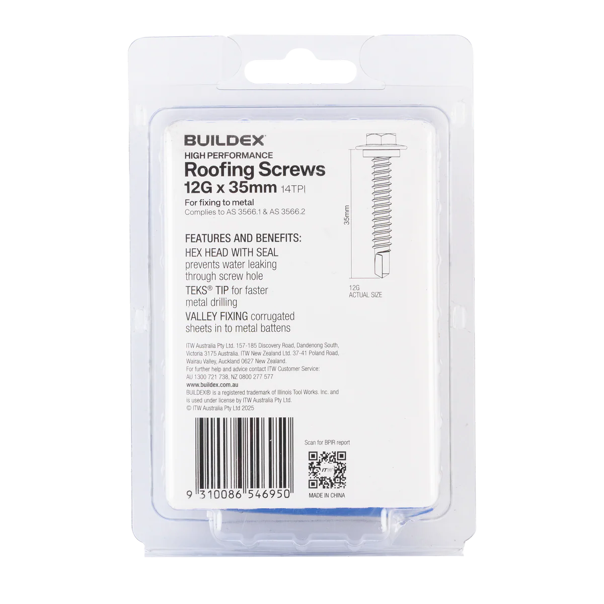 Buildex 12g x 35mm Roofing Teks Screws - 50 Pack - Zinc-alloy - Corrosion Resistant - Image 2