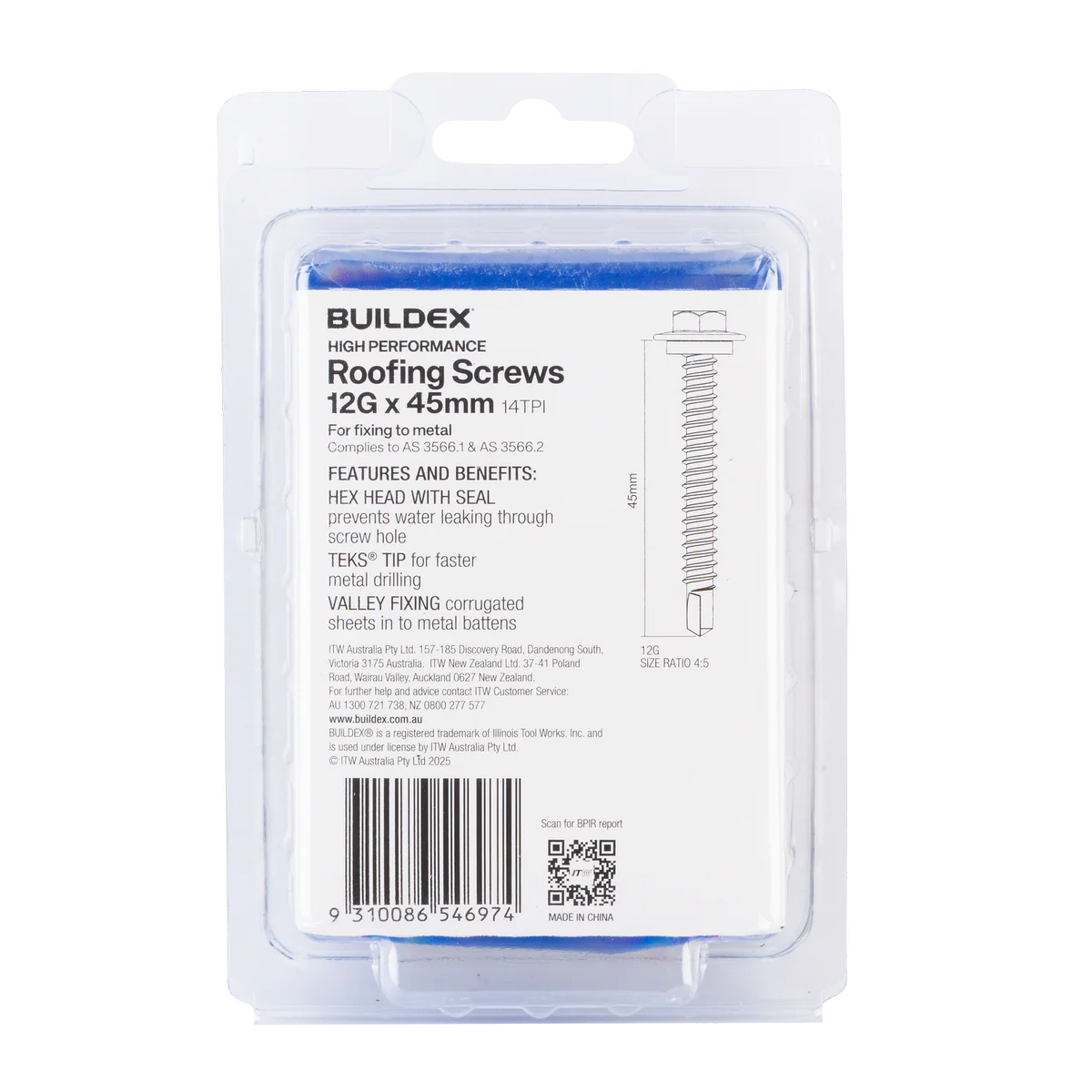 Buildex 12g x 45mm Roofing Teks Screws - 50 Pack - Class 3 Corrosion Protection - Image 5