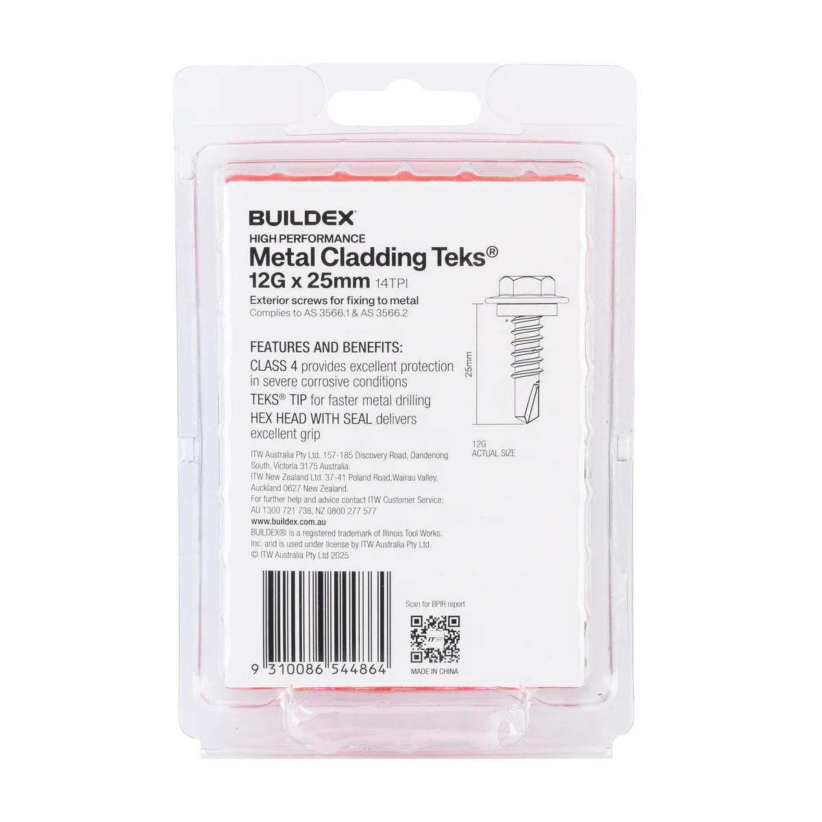 Buildex Cladding Fencing Teks Screws 12g x 25mm - 50 Pack - Self-Drilling - Corrosion-Resistant - Image 2