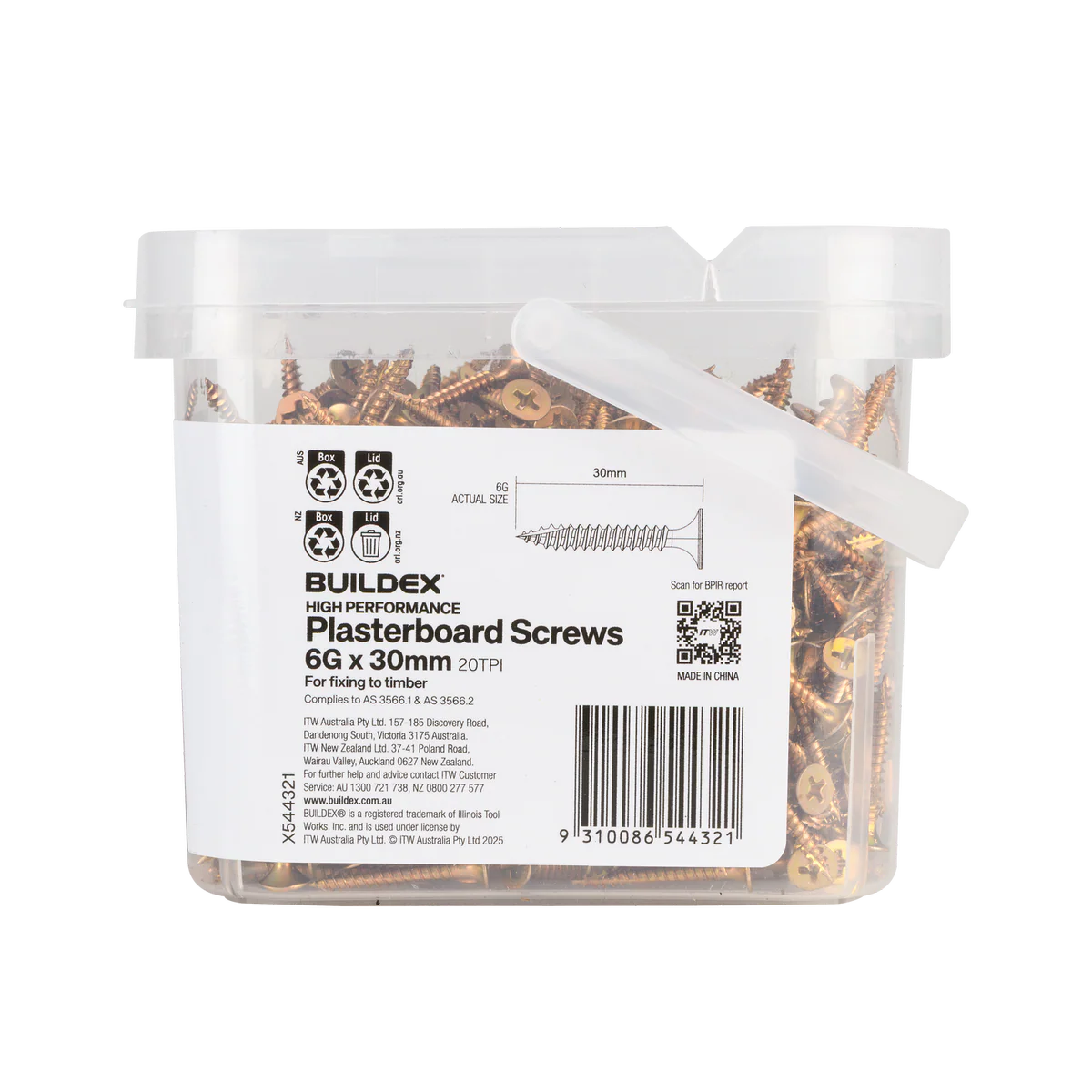 Buildex Plasterboard Screws - 6g x 30mm - Gold Passivated - 1000 Pack - Corrosion Resistant - Image 3
