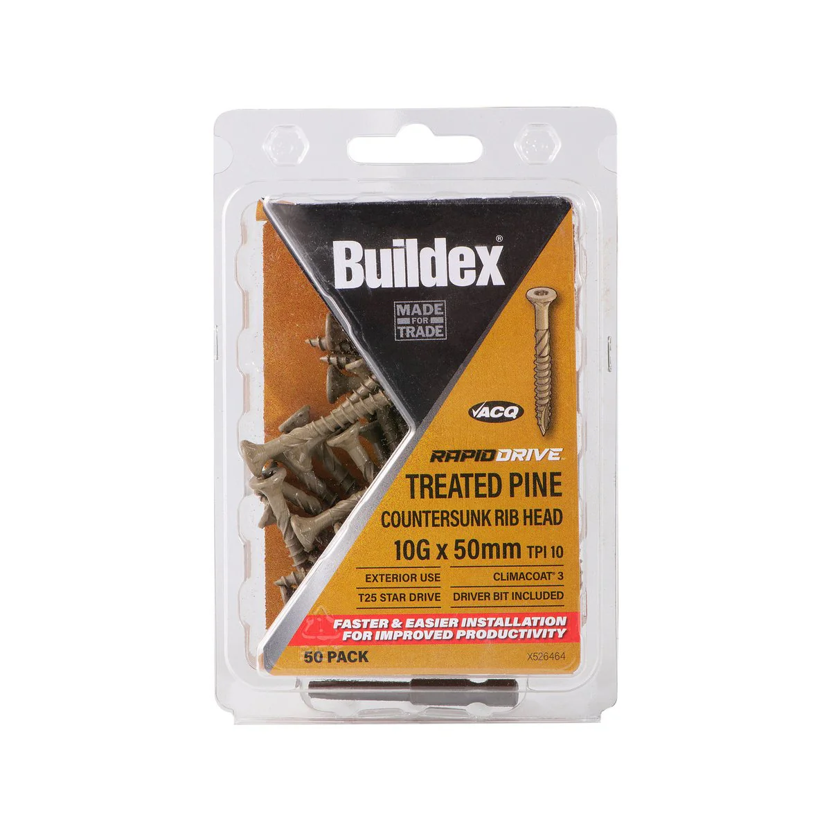 Buildex Rapiddrive Treated Pine Screws 10g x 50mm Box of 50 - Fast Bite Point - Self-Countersinking - Climacoat Finish - Image 2