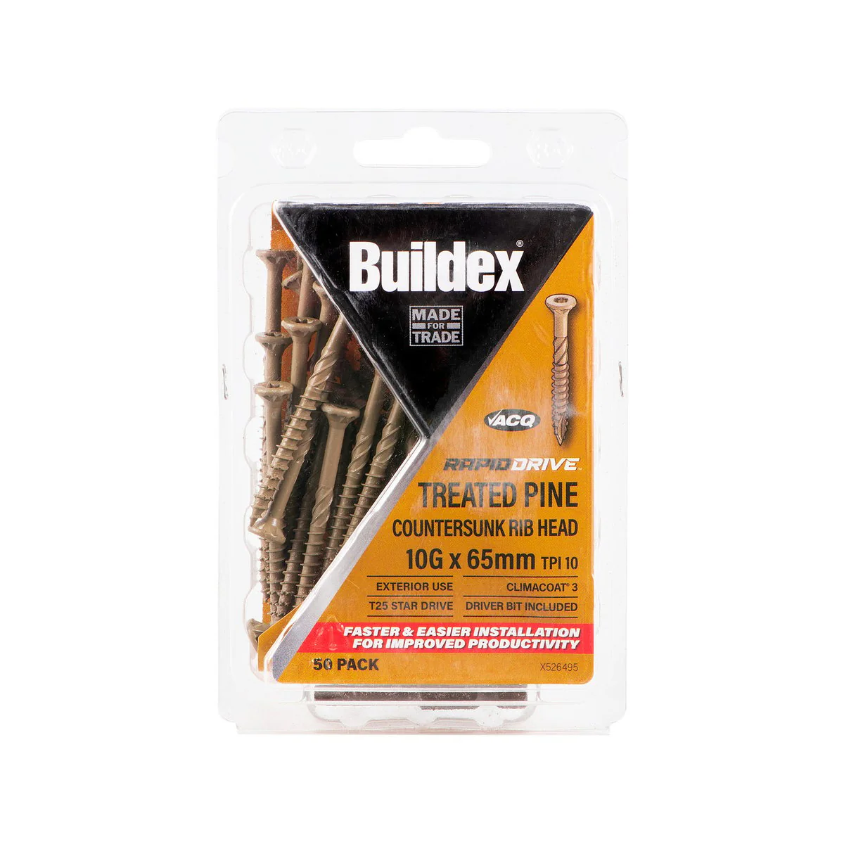 Buildex RapidDrive Treated Pine Screws 10g x 65mm - 50 Pack - Fast Installation - Image 2