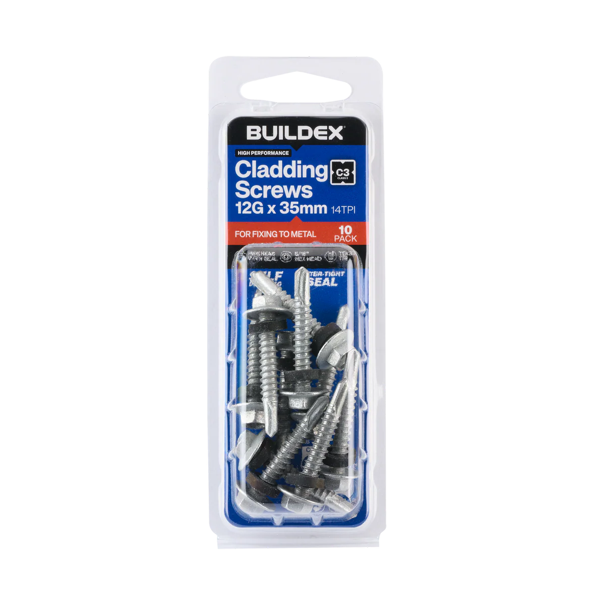 Buildex Roofing Teks Screws 12g x 35mm - Class 3 - 10 Pack - Self-Drilling