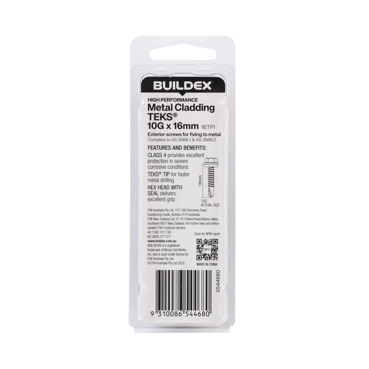 Buildex Teks Screws - 10g x 16mm - Class 4 - 20 Pack - Self-Drilling - Image 2