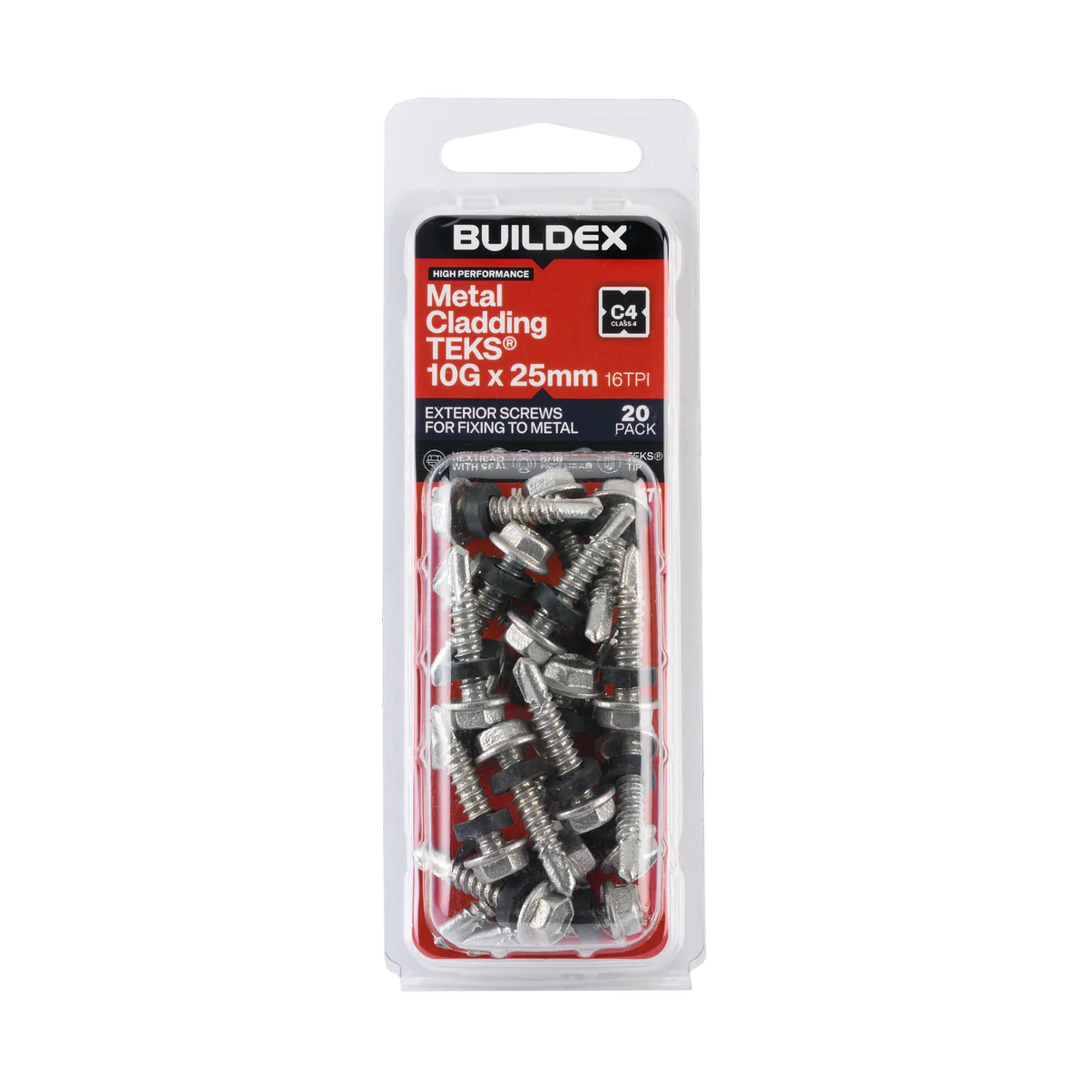 Buildex Teks Screws - 10g x 25mm - Class 4 - 20 Pack - Self-Drilling - Corrosion Resistant